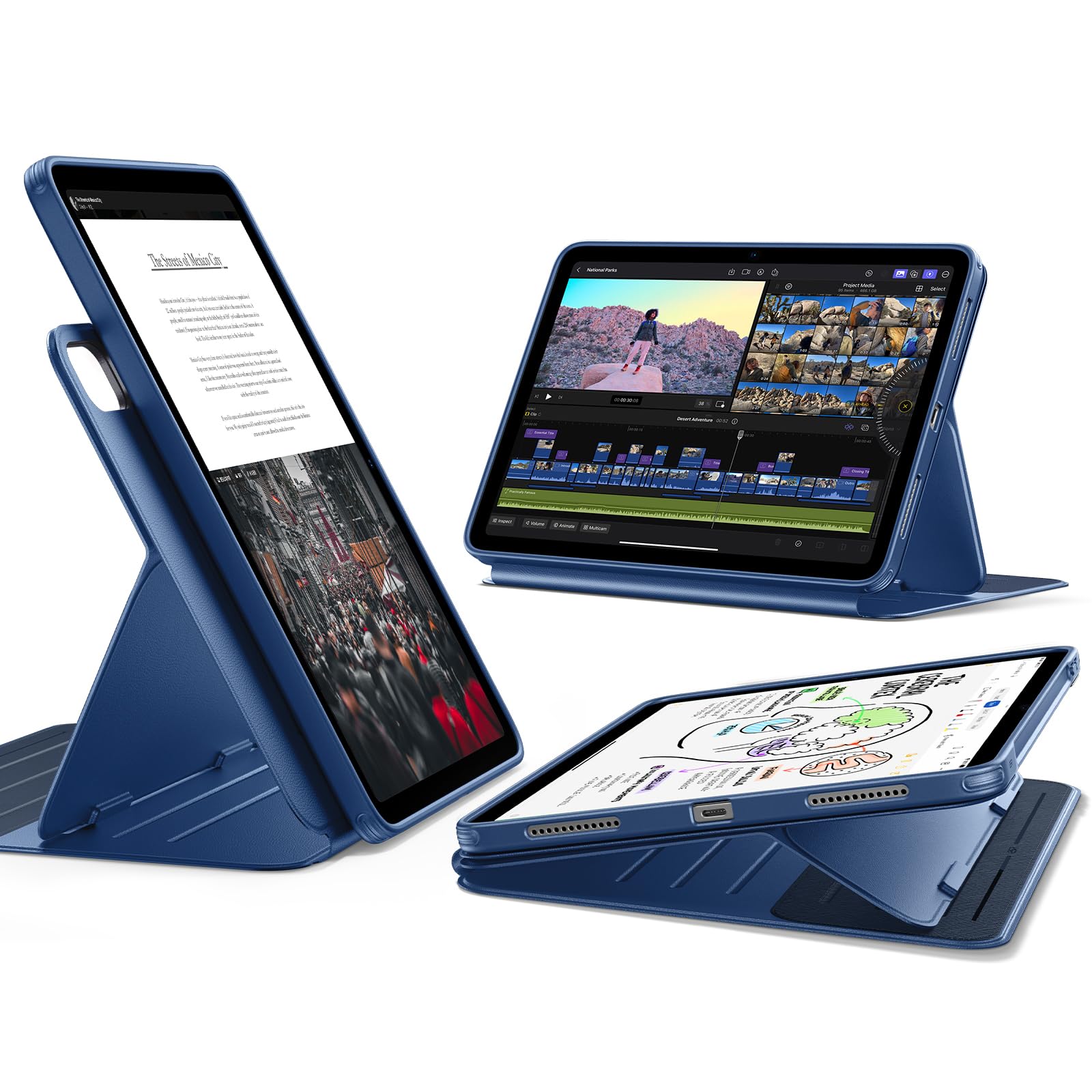 ESR iPad Air 11 Inch Case for M4/M3/M2 (2026/2025/2024) & Air 6th/5th/4th Generation, Removable Magnetic Cover, Adjustable Portrait/Landscape Stand with Raised Screen View, 9 Standing Angles, Blue