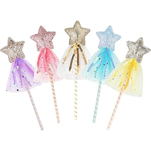 STEFORD 5 Pcs Glitter Star Fairy Wands, Princess Magic Dress-up Wands with Sequin in 5 Colors for Costume Props Role Play Bir