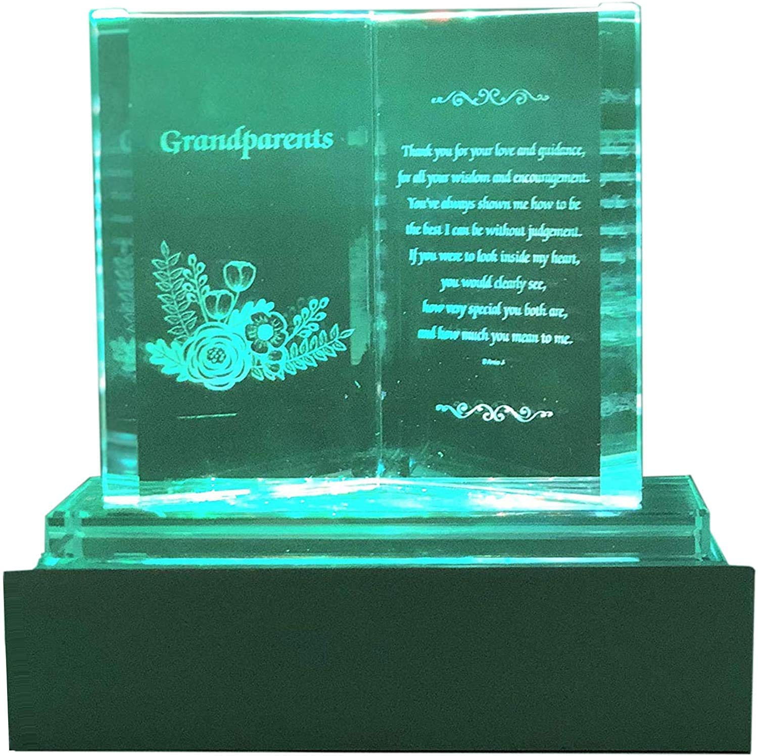 Grandparents Crystal Glass Colourfull Lights Memorial Plaque with LED Stand Gift Ornaments, Ideal for Mother's Day, Birthday, Christmas and Wedding Anniversary