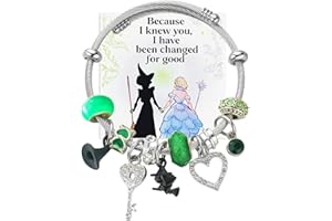 BSRGUDE Witch Merch Elphaba Galinda Matching Bangles Adjustable Sparkly Crown, Magic Wand, Witch Hat, Heart Charm Friendship Bracelets Chirstmas Gifts for Women Fans