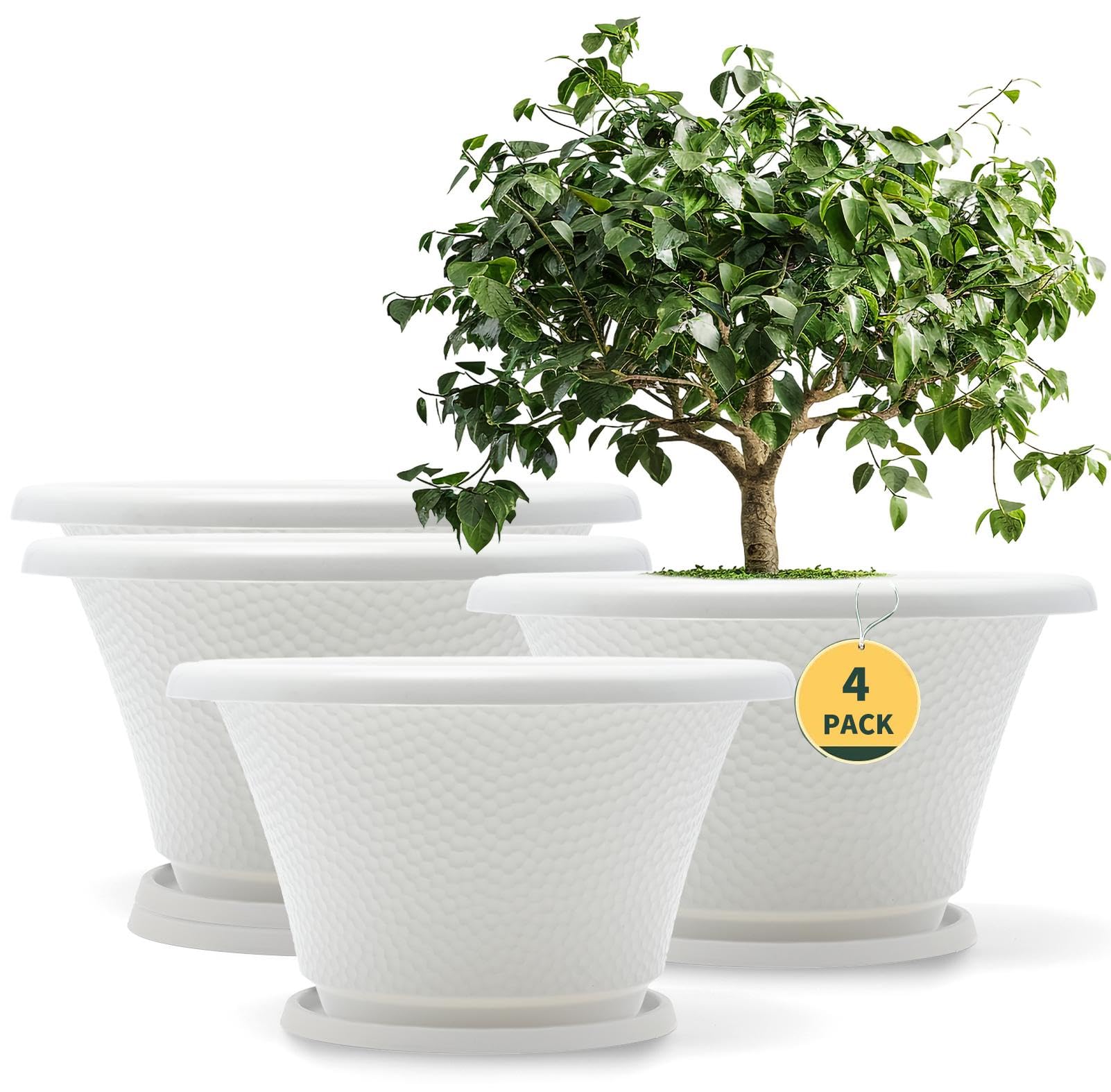 Photo 1 of ****MISSING BASE*** Quarut 12 Inch Plant Pot,4 Pack Large pots for Plants,Flower Pots with Drainage Hole & Saucer,Modern Planters for Indoor Outdoor Plants,Decorative Resin Garden Pots,White
