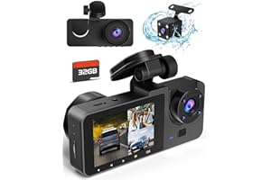 Dash Camera for Cars,4K Full UHD Car Camera Front Rear,3 Channel Dash Cam with 32GB Card,Built-in Super Night Vision,2.0'' IP