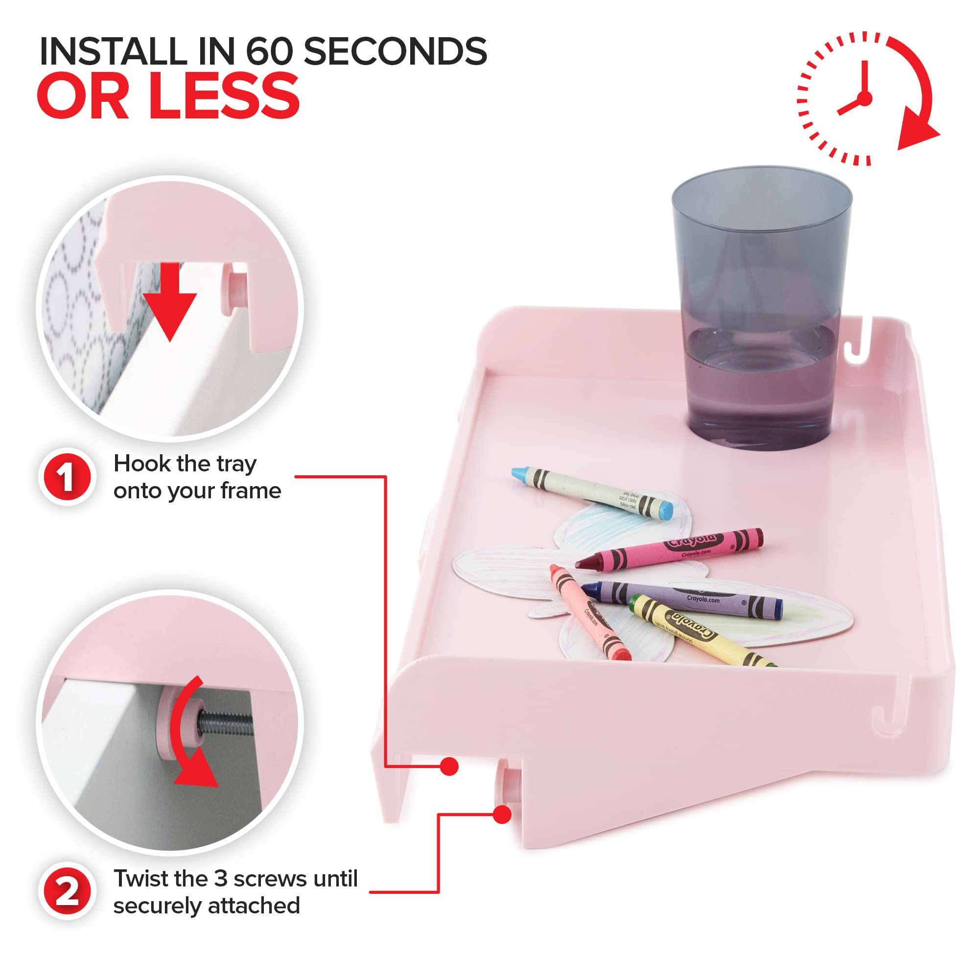 Modern Innovations Bedside Shelf for Bed, College Dorm Room, Bunk Bed Shelf for Top Bunk, Clip On Nightstand, Baby Changing Table Tray, Cup Holder for Kids, Bunkbed Caddy for Table Storage (Pink)