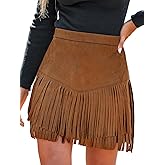 CUPSHE Women Fringe Skirts Western Cowgirl Terra Cotta High Waist Mini Skirt Suede Tassel Short Counrty Concert