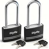 Diyife Padlock with Key, 2 Pack Long Shackle Padlock with 4 Keys 40mm Black | Key Padlocks for Outdoor, Anti-Rust, Waterproof, Keyed Alike, Small Aluminum Padlock for Gym Locker, Fence, Gate, Shed