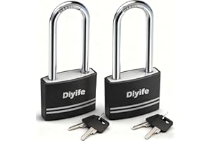 Padlock with Key, [Long Shackle] [2 Pack] Diyife Waterproof Key Padlock, Lock Key Padlocks Outdoor, Aluminum Padlocks keyed A