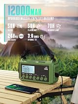 ROCAM Wind Up Radio AM/FM/SW 12000mAh Solar SOS Torch IPX6 Portable view 4