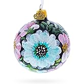 Pink and White Floral Blossoms Glass Ball Christmas Ornament 3.25 Inches