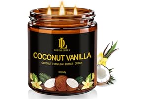 DL DREAMY DEWLA Coconut Vanilla Scented Candle, 12oz 60 Hour Long Lasting Candles, Large 3 Wick Natural Soy Candles for Home Scented, Candle Gifts for Women Men