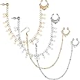 Hicarer 4 Pieces Nose Hoop Chain Rings Non Piercing Nose Hoop Ring Dangle Chain Earrings Jewelry for Women, Gold and Silver