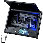 PINEWORLD Gun Safe,Biometric Gun Safe For Handgun, Pistol Safe With Fingerprint Backlit Keypad, Quick Access Handgun Safe for Firearm, Gun Lock Box With Interior Light For Nightstand Car