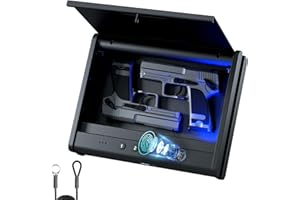 PINEWORLD Gun Safe,Biometric Gun Safe For Handgun, Pistol Safe With Fingerprint Backlit Keypad, Quick Access Handgun Safe for Firearm, Gun Lock Box With Interior Light For Nightstand Car