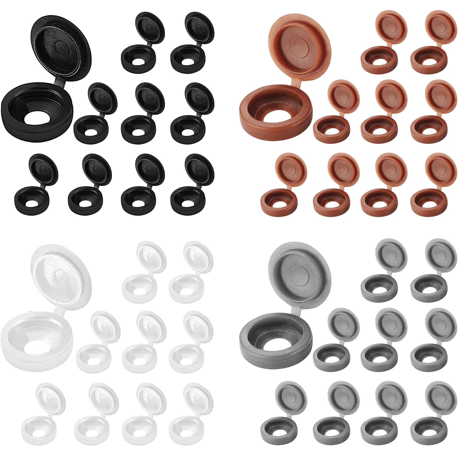 160Pcs Screw Caps Brown/White/Black/Grey Hinged Plastic Screw Cover Caps for M4-M 8 Screws
