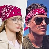 Aomig Bandana Head Scarf Rose Red Paisley Unisex Multi-Use Headwrap 73x36cm view 7