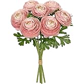 Hollyone 7 Heads Ranunculus Artificial Flowers Pink Fake Ranunculus Small Bouquets Silk Flowers Faux Floral Centerpieces Flower Arrangements for DIY Home Decor Wedding Party Bridal Shower Decorations