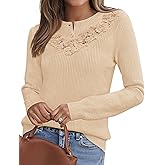 MEROKEETY Women's Sweaters Fall 2025 Button Down Lace Casual Business Long Sleeve Crewneck Trendy Winter Pullover Sweater Top