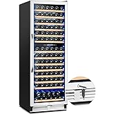 Velieta 180 Bottles Wine Fridge 24 Inch Dual Zone Wine Cooler Refrigerator Freestanding Wine Refrigerator with Glass Door and Safety Lock, Large Wine Cellar for Home, Office, Kitchen