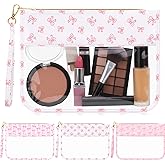 Kacctyen Pink Bow Clear Makeup Bag with Handle, Galentines Gifts for Women, Cute Coquette Zipper Cosmetic Bag Preppy Transparent Nylon Travel Organizer Portable Toiletry Pouch(Cute)