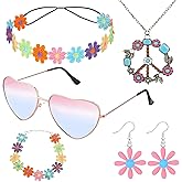 5 Pcs Hippie Costume Accessories Set Women, 60s 70s Party Dressing Accessory Peace Sign Necklace Party Decorations for Party