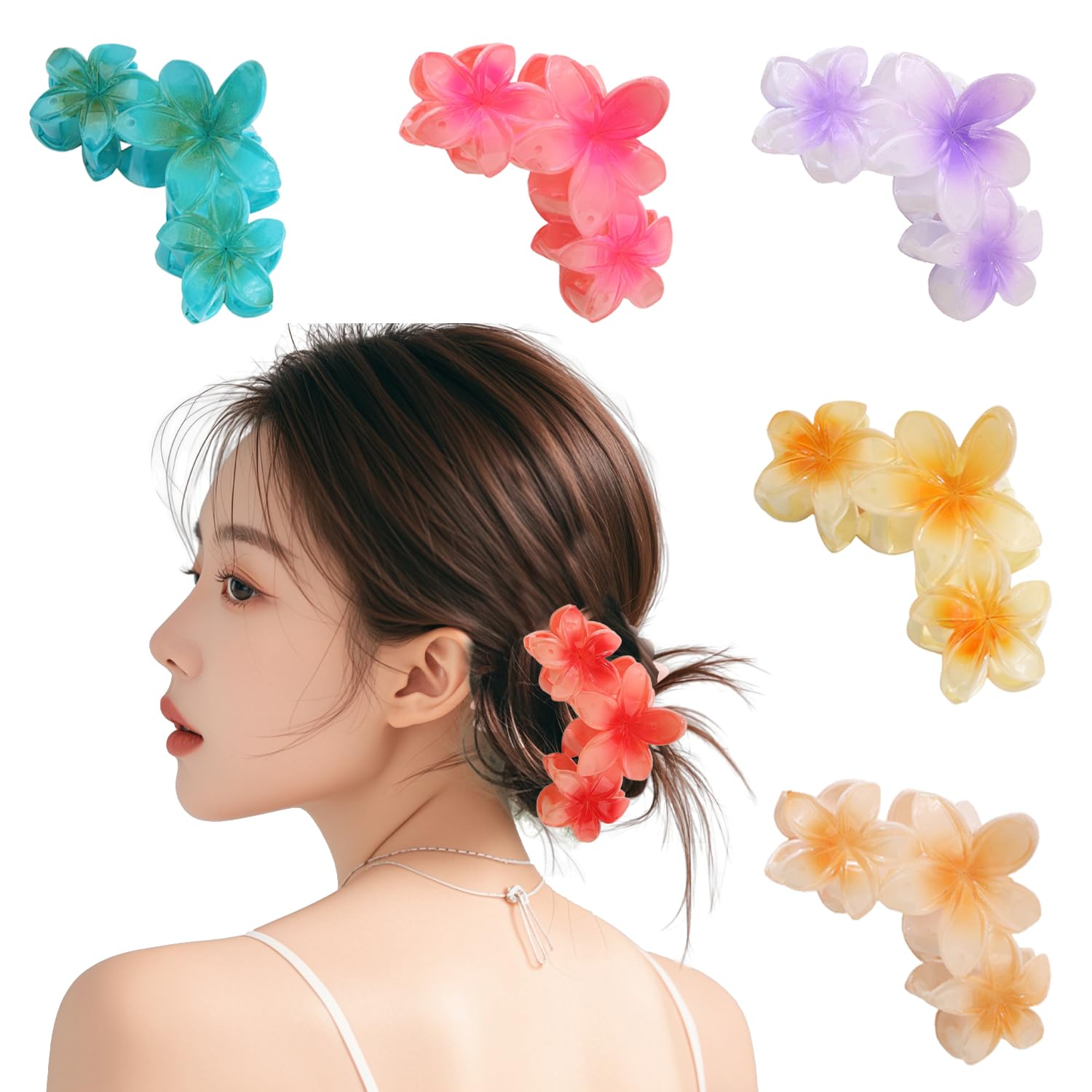 WUBAYI 6 Pcs Flower Hair Clip, Nonslip Flower Claw Clips Strong Hold Hawaiian Claw Clip for Medium Thick Hair Hair Claw Clips for Women and Girls