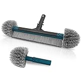 20'' Pool Brush Head, Detachable Pool Cleaning Brush with Durable Around Nylon Bristles, EZ Clip Aluminum Handle- Clean Swimming Pools Walls, Steps & Corners Faster