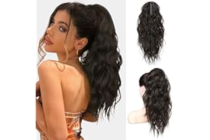 FLUFYMOOZ Ponytail Extension, 18 Inch Claw Clip Ponytail Extension, Wavy Curly Claw Clip in Ponytail Hair Extensions, Natural Fake Ponytail Synthetic Hairpiece for Women (Black Brown)