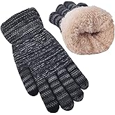 Women's Winter Warm Touch Screen Gloves Womens Thermal Cable Knit Wool Fleece Lined Glove for Cold Weather
