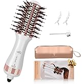 Hair Trends Travel Hair Dryer Brush, Nano Titanium 2 Inch One Step Hair Dryer & Styler Volumizer, Mini Oval Hot Air Brush, White and Rose Gold, HB004