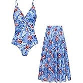 GRACE KARIN Women's One Piece Swimsuits with Cover Up Skirt Tummy Control V Neck Bathing Suits