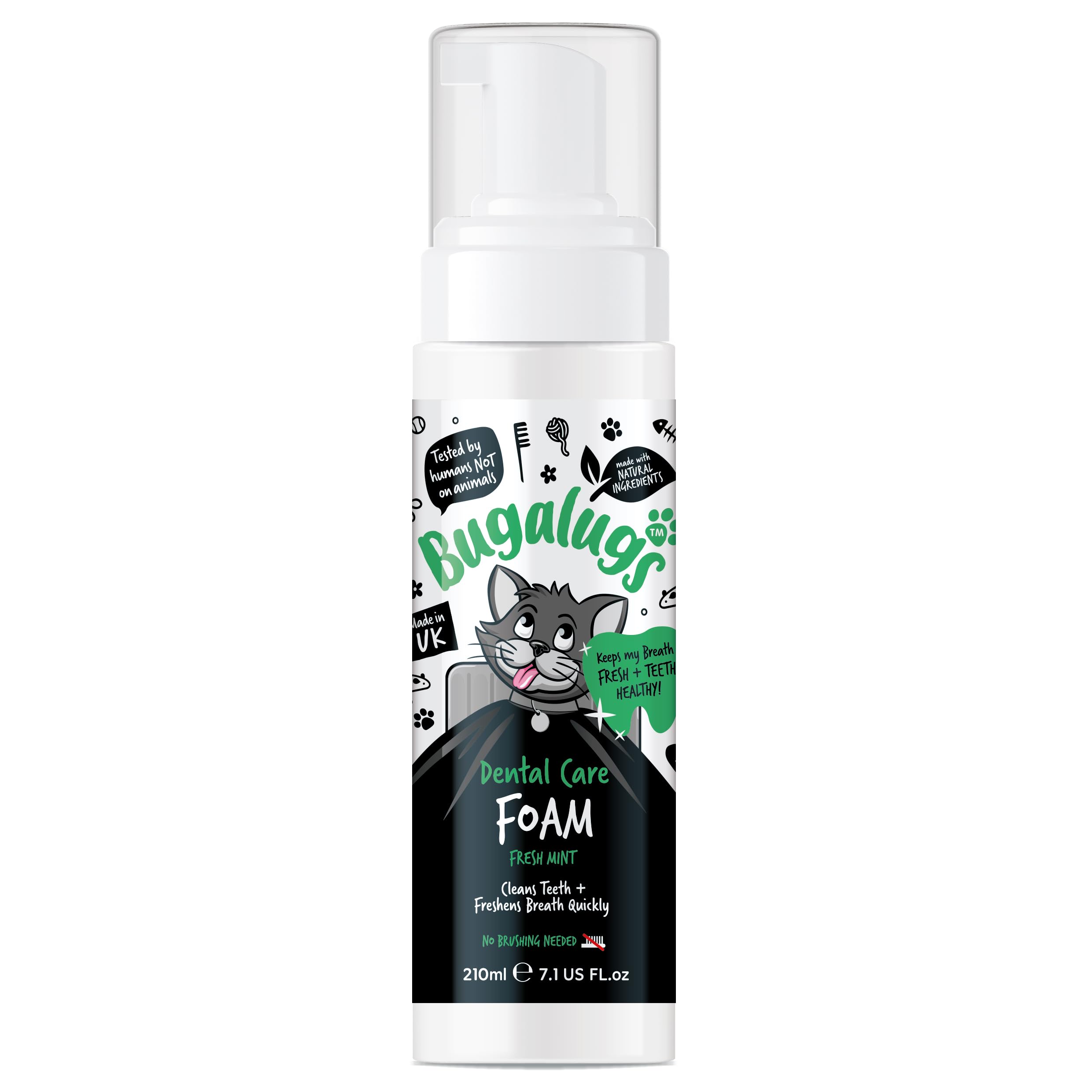 BUGALUGS Cat Dental Care Breath Freshener Foam Cat Mouthwash - Natural Cat Teeth Cleaning Plaque & tartar remover for teeth. No Cat Toothbrush And Paste Brushing Needed For Cats
