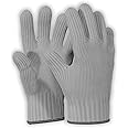 1 Pair Grey Heat Resistant Gloves Oven Gloves Heat Resistant with Fingers Mitts Kitchen Pot Holders Cotton Kitchen Holders Double Oven Mitts Set with Fingers