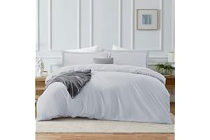 MOONLIGHT20015 Silver Duvet Cover Queen Size – Soft 3 Piece Double Brushed Microfiber Queen Duvet Cover Set with Button Closure, 1 Duvet Cover 90x90 inches and 2 Pillow Shams