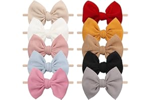 YanJie 4.5'' Nylon Bow Headbands for Baby Girls - Handmade Tied Bows Hair Accessories for Infants and Toddlers - 10 Pieces
