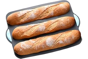 Baguettes Baking Tray, Nonstick Baguettes Pans for French Bread Baking, 3 Cavity French Bread Pan Non-Stick BaguettesMould, L