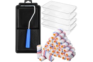 Leumoi 36 Pcs 4 Inch Paint Roller Kit Includes 30 Pcs 4 Inch Microfiber Paint Roller (1/2" Nap) with Paint Tray 4 Disposable Paint Tray Liners 1 Roller Frame for Painting Walls Doors Cabinets