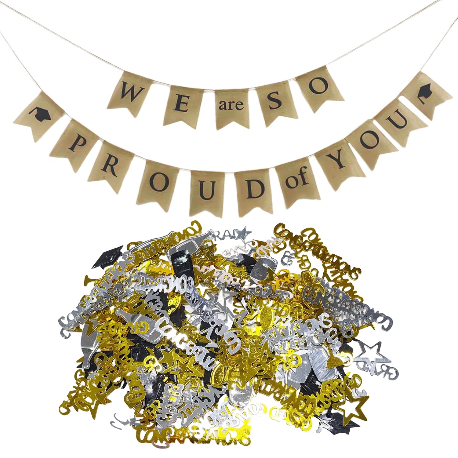 1 Piece Of Graduation Party Banner, 1 Pack Of Graduation Confetti, "We Are Proud Of You" Banner, Graduation Congratulations Latte Art Banner, Graduation Party And Party Decorations