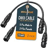 SMALL-EYE 5 Pin Male to 3 Pin Female DMX Adapter Cable 1 ft 2-Pack | True DMX512 Signal, 116&Omega; Optimized Impedance, Mixed DMX Systems, Reliable Signal Conversion