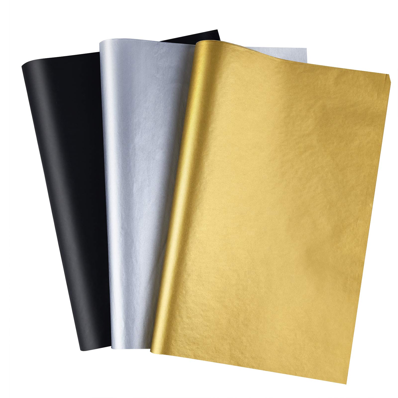 CHRORINE 45 Sheets Metallic Tissue Paper Bulk Wrapping Paper Gold Silver Black Art Paper Crafts for Graduation Wedding Birthday