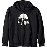 Skull Grunge Black White Art Graphic Halloween Men Women Zip Hoodie