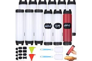 MWELLEWM 12 Pc Condiment Squeeze Bottles for Sauces 16 Oz Inverted Ketchup Bottles Squeeze Plastic Mustard Dispenser Refillable Tip Large Valve Squirt Bottles for Liquids Reusable Kitchen Condiment Container