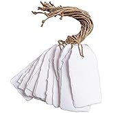 Wanderings Handmade White Deckled Edge Tags with String - 2" x 4" / 5x10cm - Pack of 25 - Ideal for Price or Gift Tags, Arts, Crafts, Place Cards, Name Cards - Cold Press Thick 150 GSM