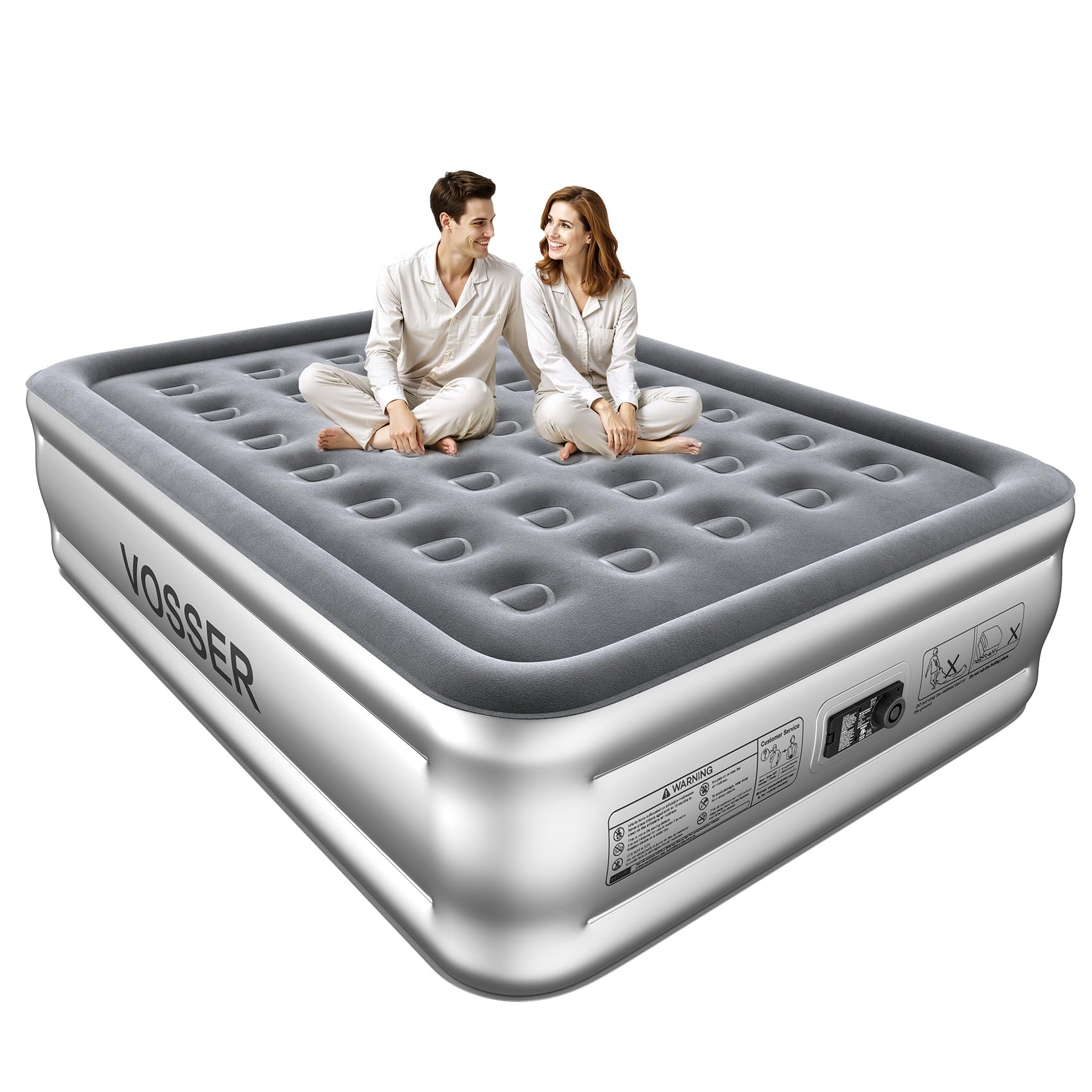 Photo 1 of VOSSER Air Mattress Queen with Built in Pump,Blow Up Mattress in 3 Mins,18'' Raised Self Inflatable Mattress,Portable Airbed for Home,Floor&Travel,Queen Size Air Matress for Adults,660LB Max,Silver