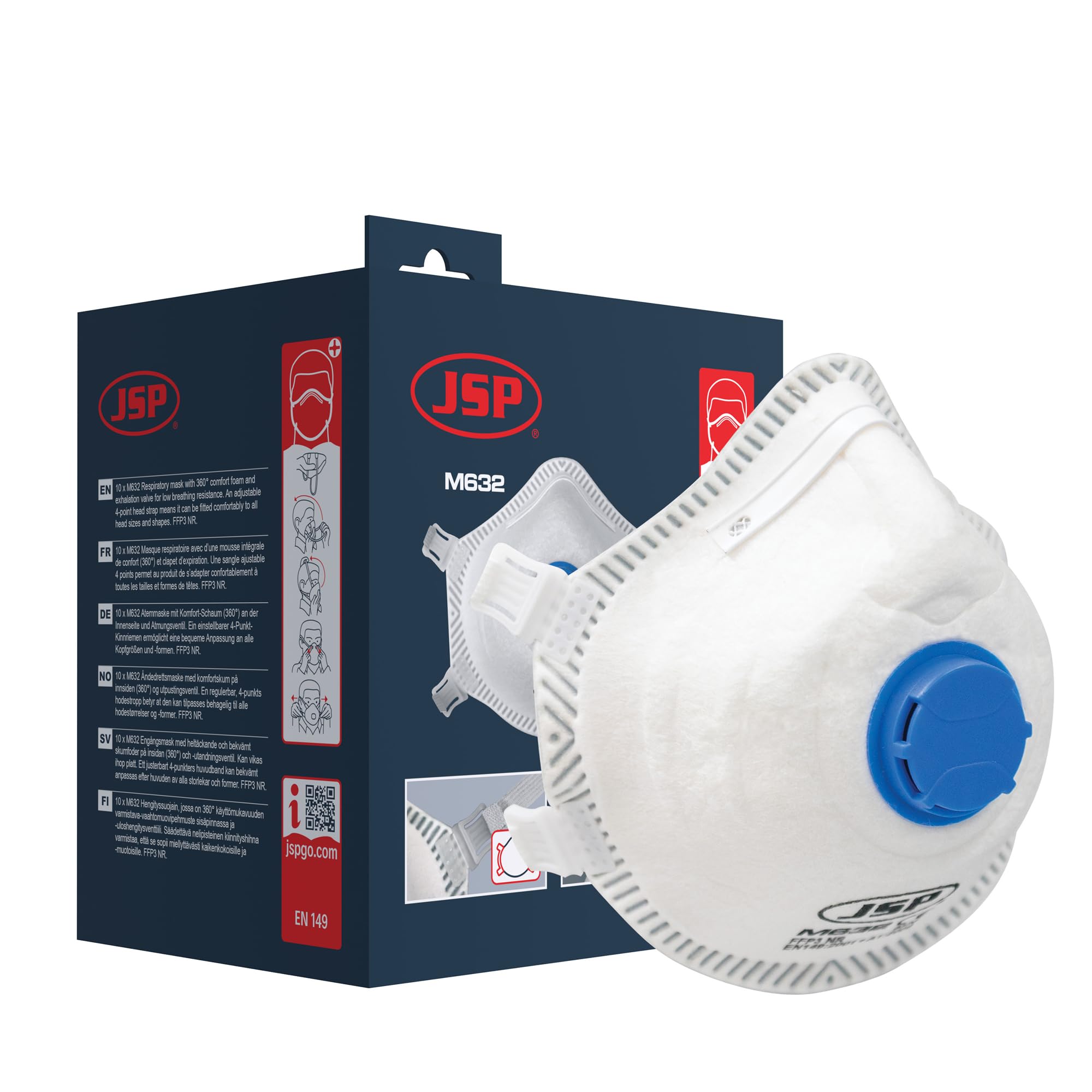 JSP M632 FFP3 Moulded Disposable Mask with Valve (10 pack) - Dust Mask - For Silica Dust, Sanding, Mould, Aerosols, Fumes, Viruses - Construction, Woodwork, DIY & Industrial - 99% Filtration - EN149