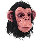 Monkey Mask Latex Full Head Animal Black Chimp Mask for Halloween Costume Party, Large