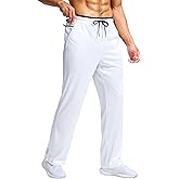 Pudolla Workout Pants for Men Lightweight Loose fit Athletic Sweatpants with Zipper Pockets(White Black XXL)