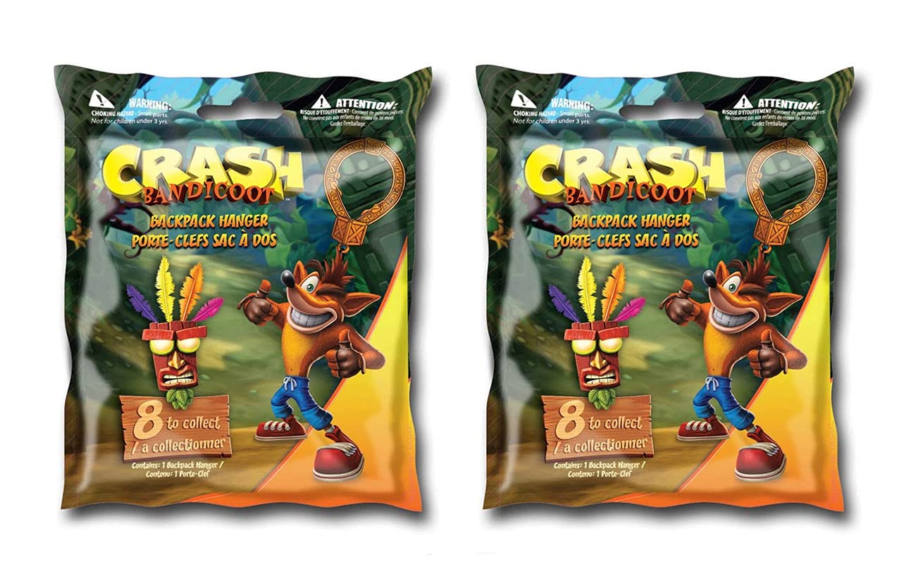 Crash Bandicoot Collectible Keyring Bag Backpack Clip Hanger 3D 6cm Figure Mystery Foil Bag - Pack of 2