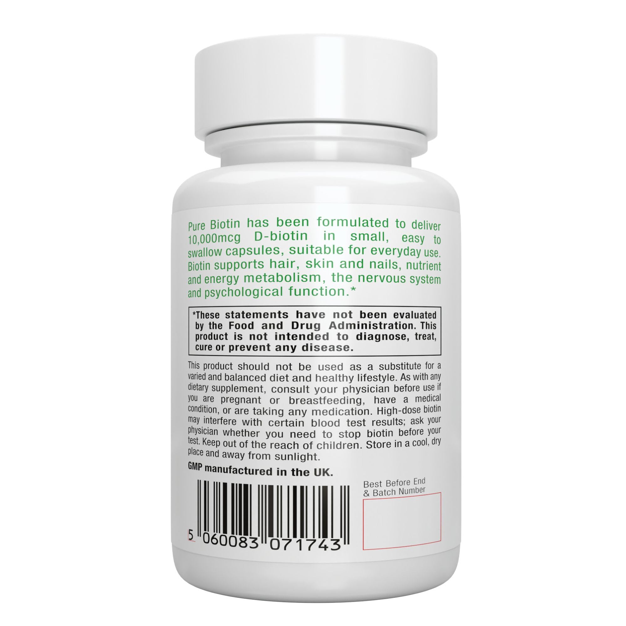 Igennus Clean Biotin 10,000mcg, High Potency Vitamin B7, Lab Verified, Vegan, 1-a-Day, Small Easy to Swallow Capsules, No After Taste or Smell, Hypoallergenic