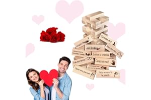 Wooden Block Tower Game for Adults 48Pcs Date Night Couples Game Romantic Gift for Women Men French Tumbling Stacking Blocks 