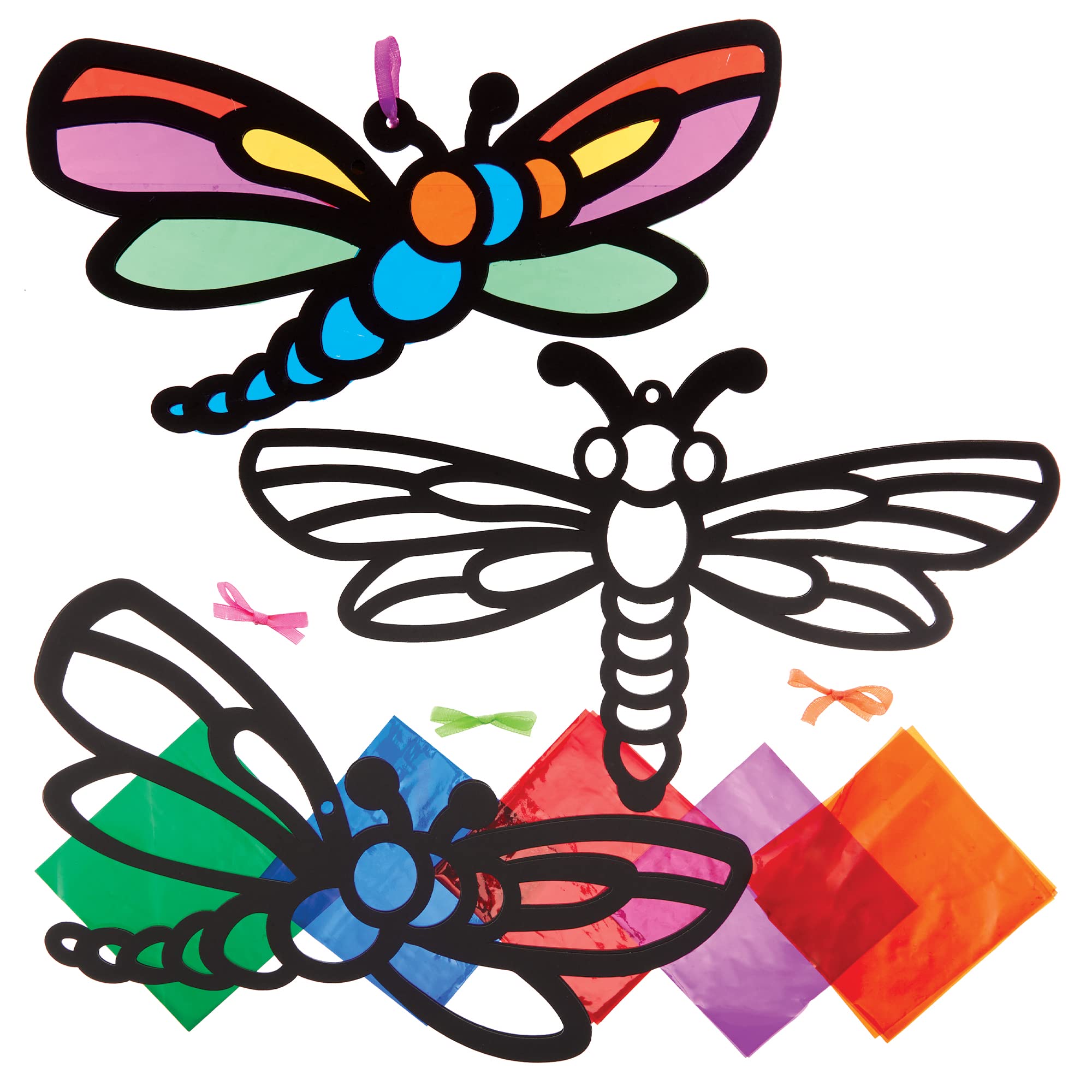 Baker Ross FX779 Dragonfly Stained Glass Decoration Kits - Pack of 6, Stained Glass Decoration Craft Kits