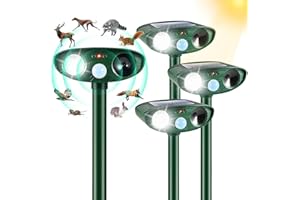 JAHY2TECH 4 Pack Animal Repellent Outdoor Solar Deer Repellent Devices Raccoon Repellent Ultrasonic Cat Repellent Coyote Deterrent Motion Activated Cat Deterrent Squirrel Repellent Skunk Repellent for Yard